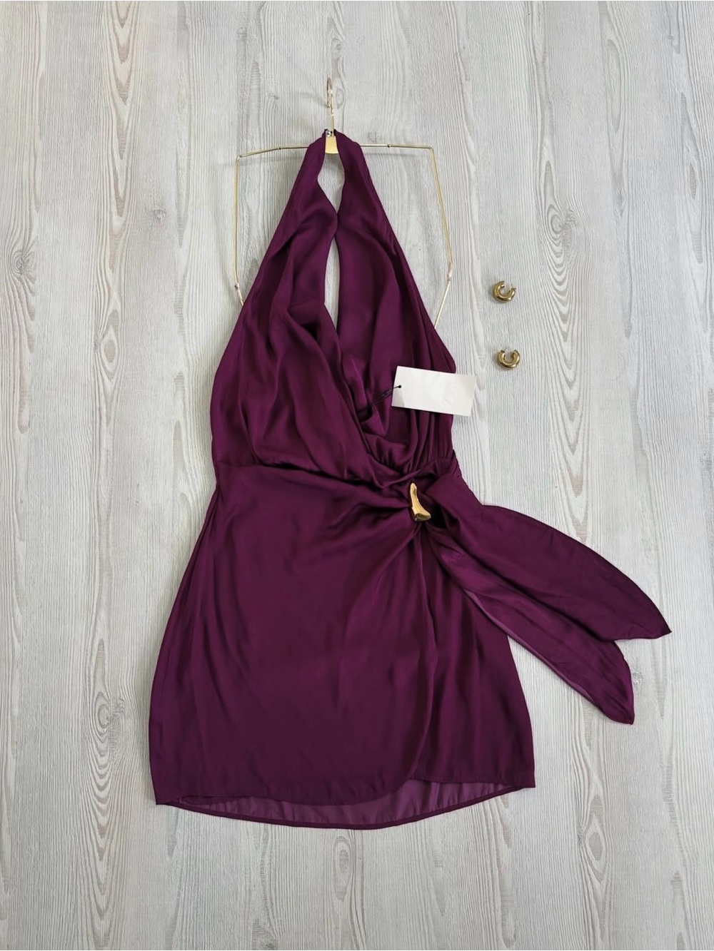 Zara One-Shoulder Halter Mini Dress in Plum